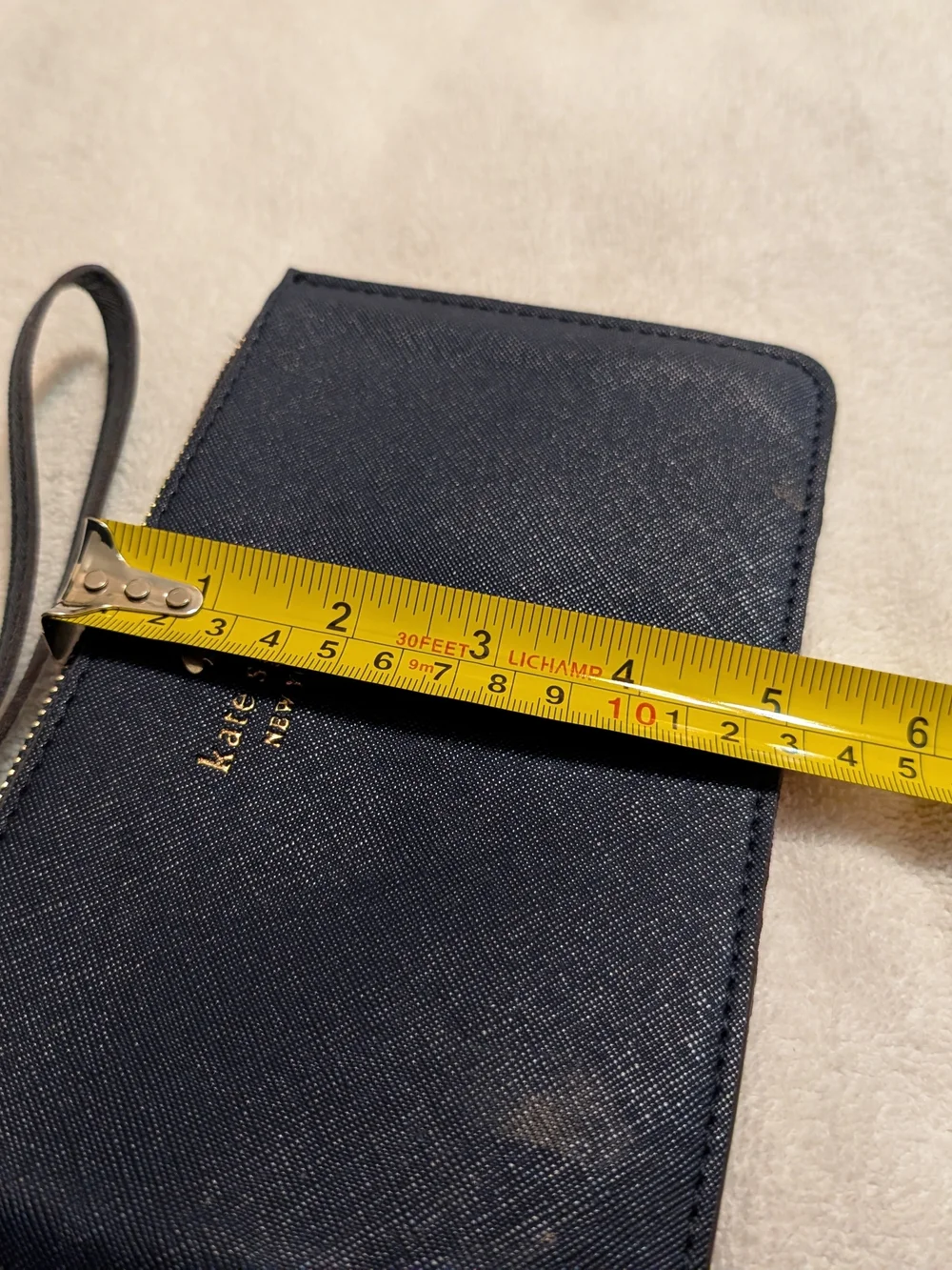 kate spade Navy Saffiano Leather Wristlet with Gold Logo